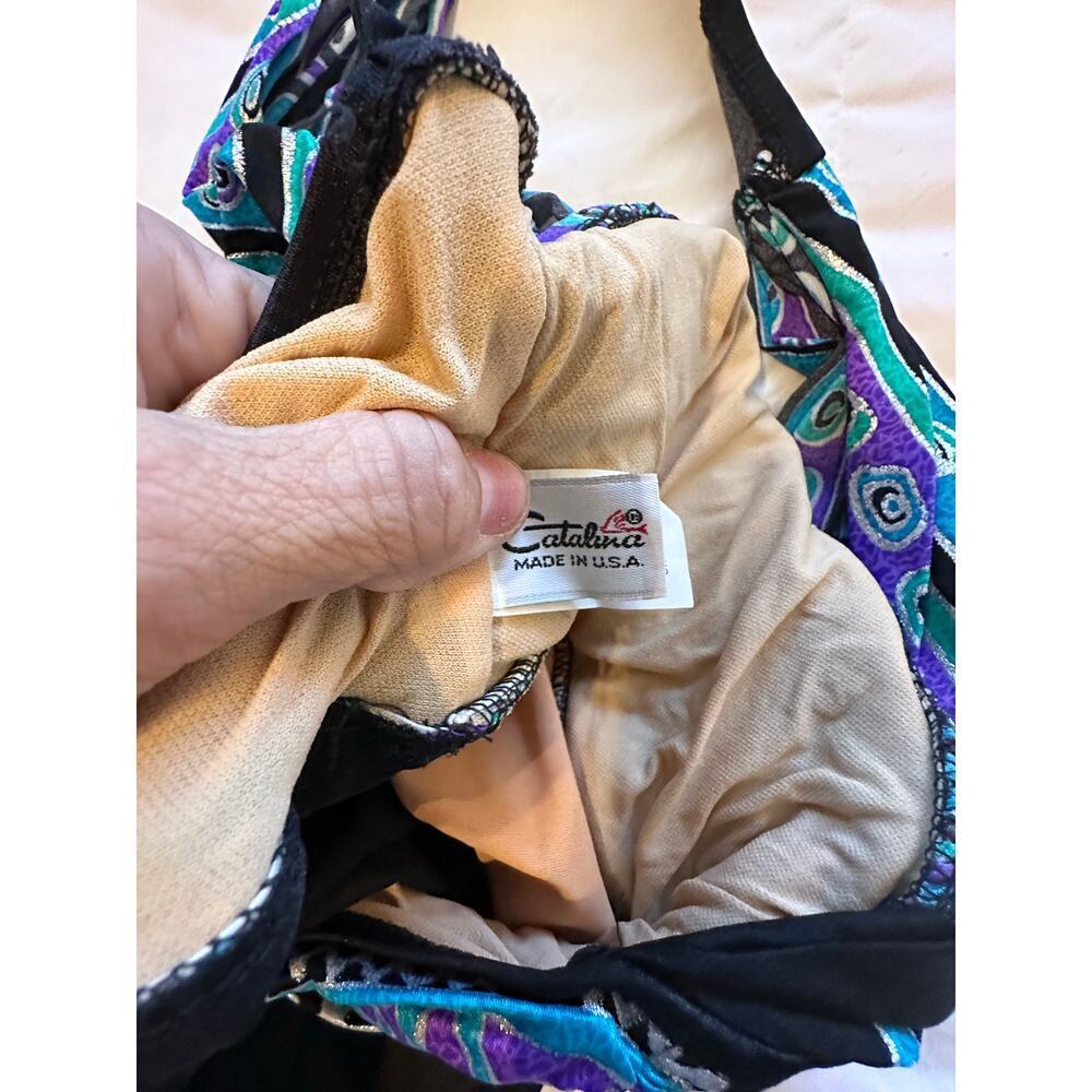Vintage Catalina Women's Black Purple Halter Neck One Piece Swimsuit Size 10 - Picture 7 of 11